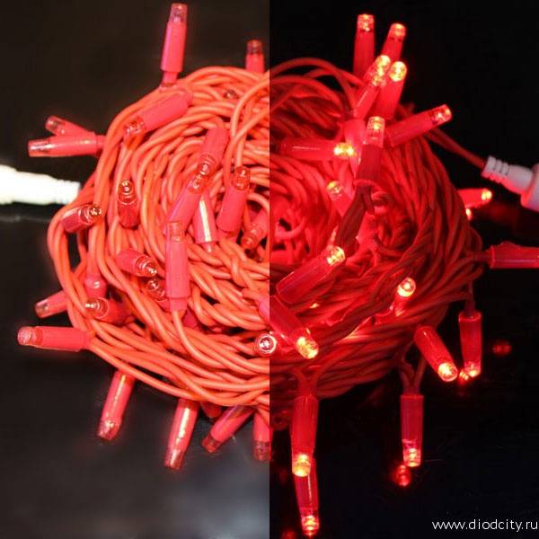 Светодиодная гирлянда Нить 10 м, 24 В, красный провод , красная
