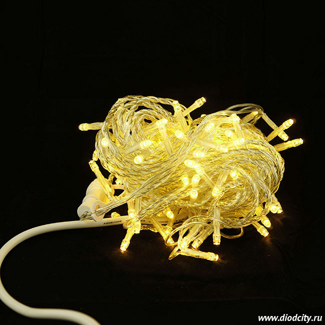 Гирлянда-нить, мерцающая, 20м, провод прозрачный, цвет жёлтый