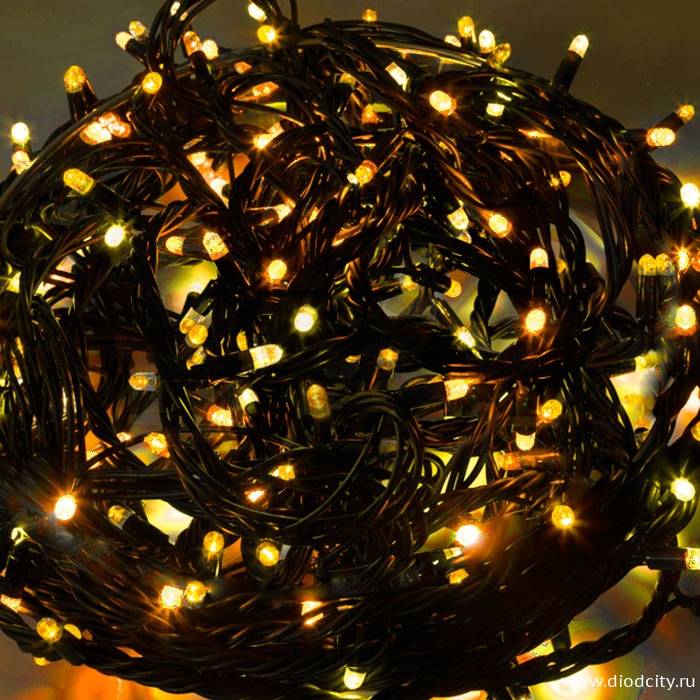 Гирлянда LED Твинкл Лайт, длина 10м, цвет желтый, с контроллером