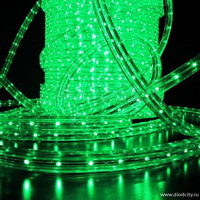 Светодиодный дюралайт 2-х жильный плоский 11*18мм, зеленый