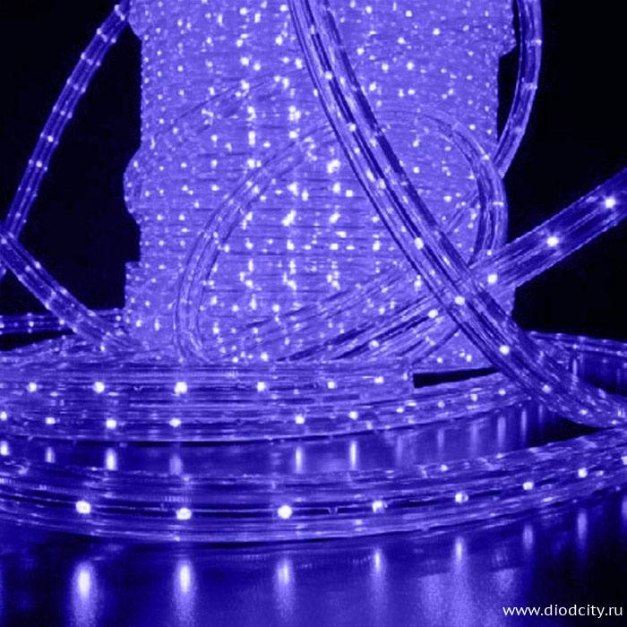 Светодиодный дюралайт 2-х жильный плоский 11*18мм, синий