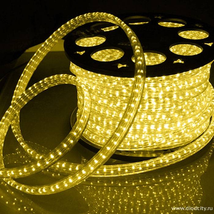 Светодиодный дюралайт 3-х жильный плоский 11*18мм, желтый