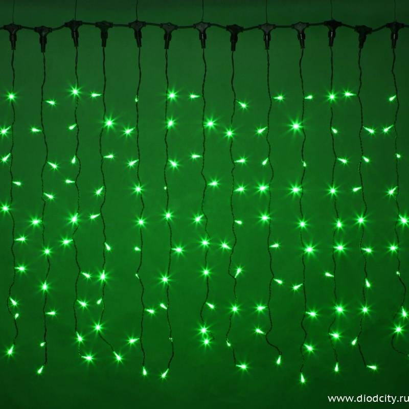 Светодиодный мерцающий занавес "Дождь", IP65, 2x1.5м, зеленый