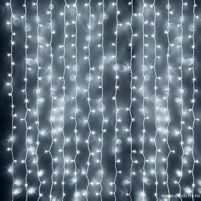 Светодиодный занавес "Дождь", 2 х 6м, белые диоды, мерцающий