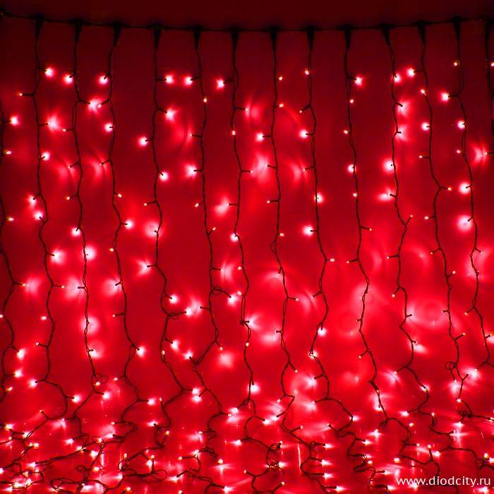 Светодиодный занавес "Дождь", 2 х 3м. красные диоды
