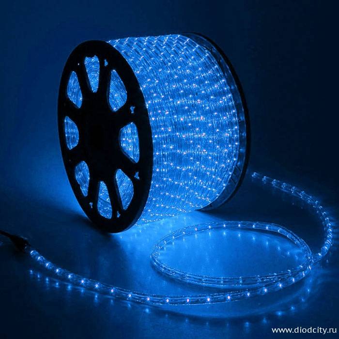 Светодиодный дюралайт круглый, синий, 12 В