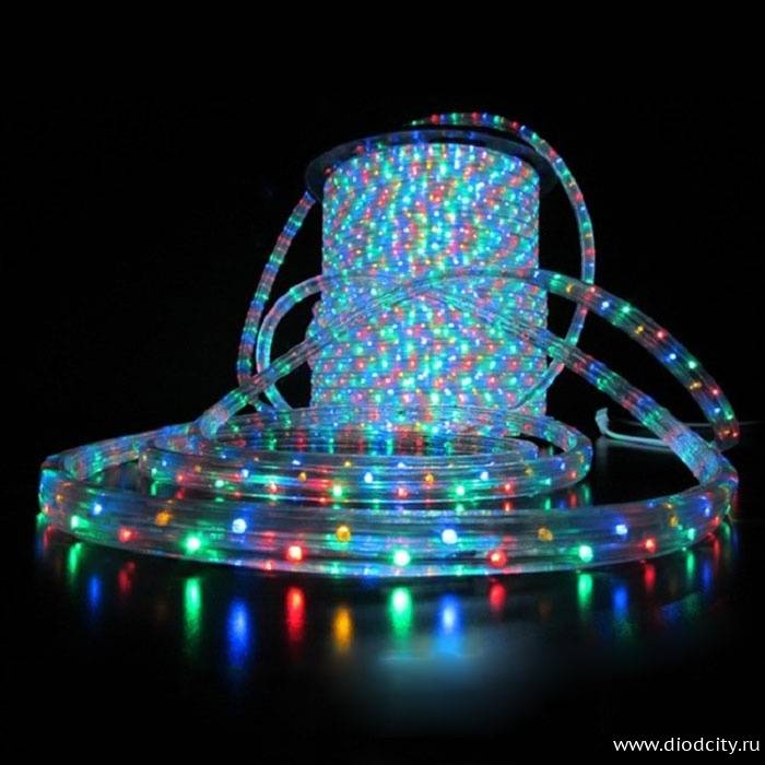 Светодиодный дюралайт 3-х жильный плоский 11*18мм, мульти