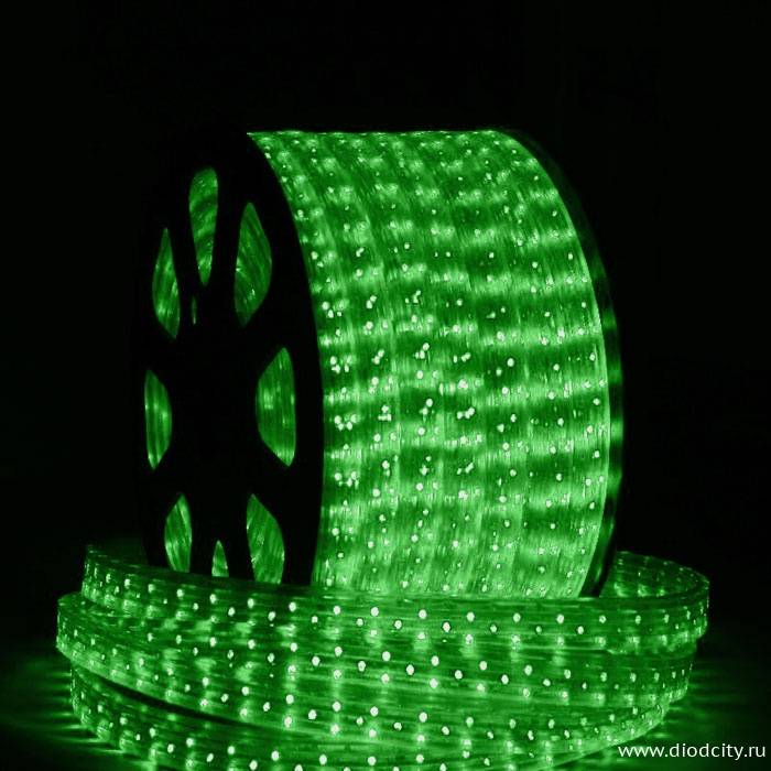 Светодиодный дюралайт 5-х жильный плоский 11*28мм, зеленый