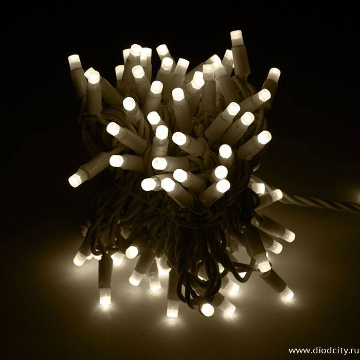 Гирлянда  LED Стринг Лайт, 10м, теплый белый, IP65 (провод каучук)