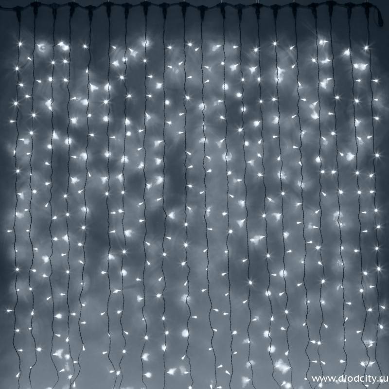 Световой занавес "Дождь" 2*9м, белые диоды, провод каучук