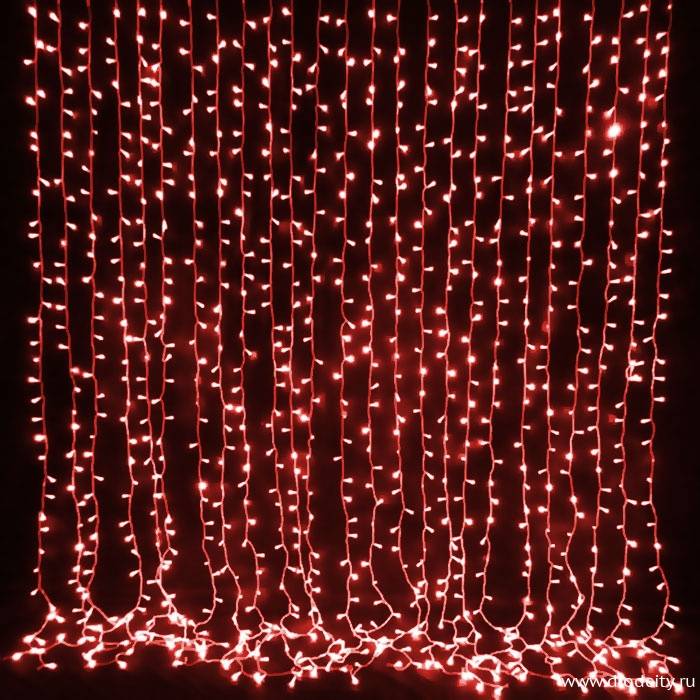 Светодиодный занавес "Дождь", 2 х 9м  красные диоды IP65