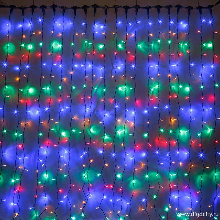 Светодиодный мерцающий занавес "Дождь", IP65, 2x6м, мультиколор