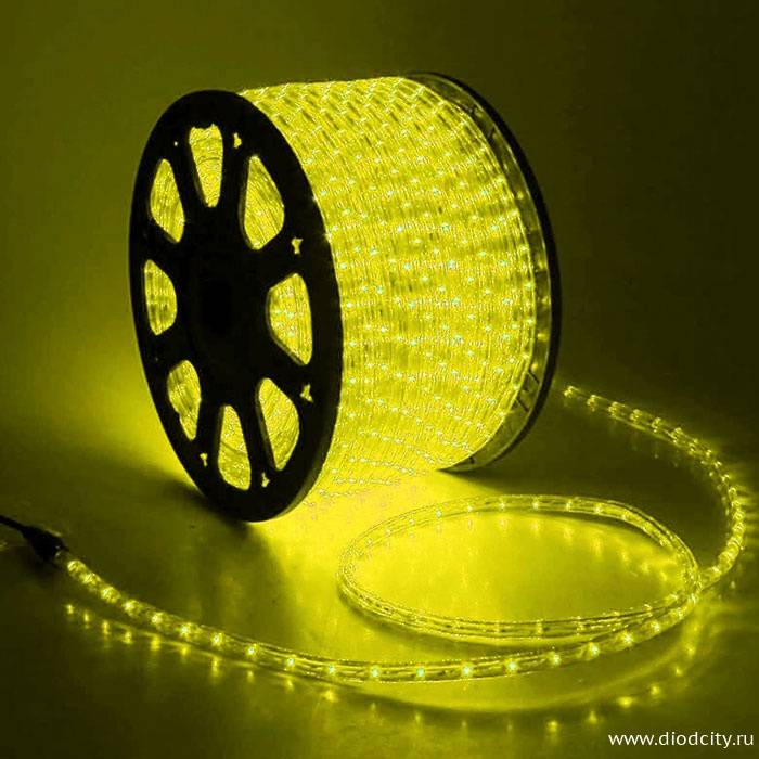 Светодиодный дюралайт круглый, желтый, 12 В