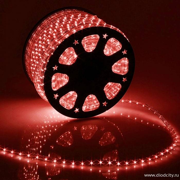 Светодиодный дюралайт - фиксинг круглый, 13мм, красный