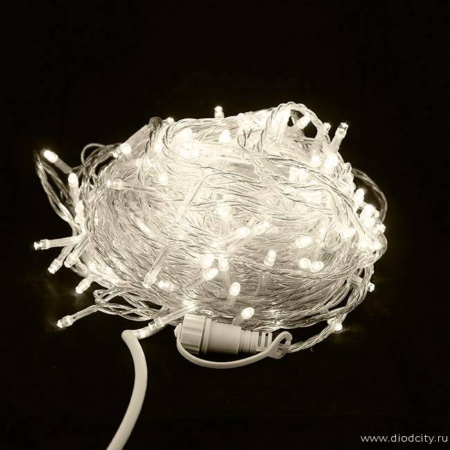 Гирлянда LED Стринг Лайт, длина 20 м, цвет теплый белый