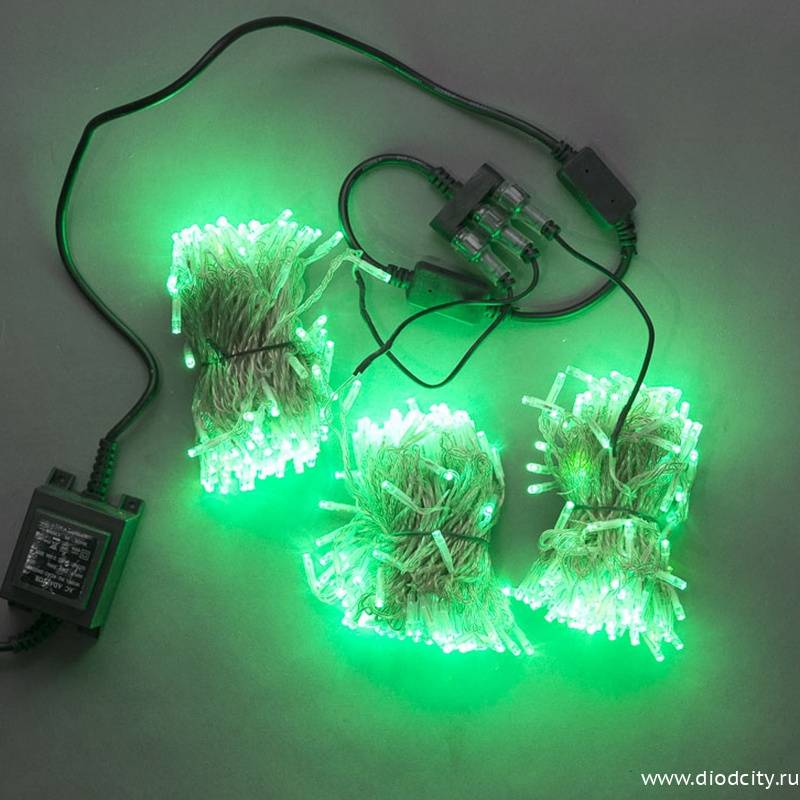 Гирлянда "Клип Лайт Спайдер" 3 нити по 20 м, зеленые диоды, мерцающая
