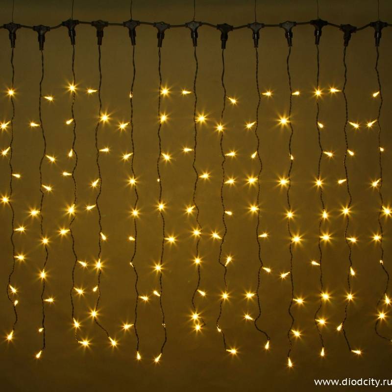 Светодиодный мерцающий занавес "Дождь", IP65, 2x1.5м, желтый