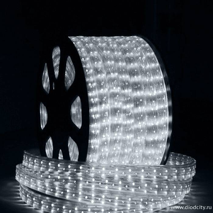 Светодиодный дюралайт 5-х жильный плоский 11*28мм, белый.