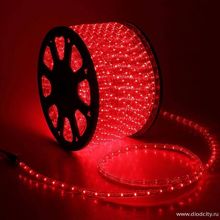 Светодиодный дюралайт круглый, красный, 12 В