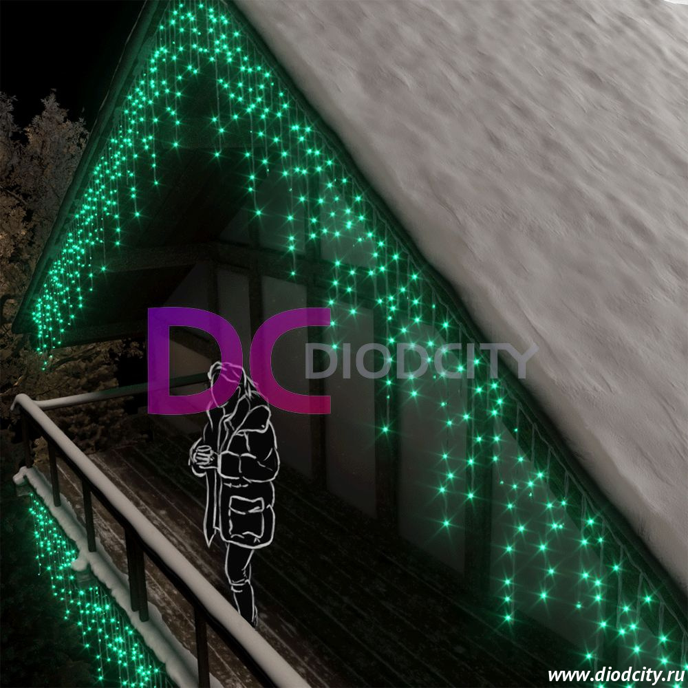 Светодиодная бахрома Rich LED 3х0.5 м, зеленая, IP54