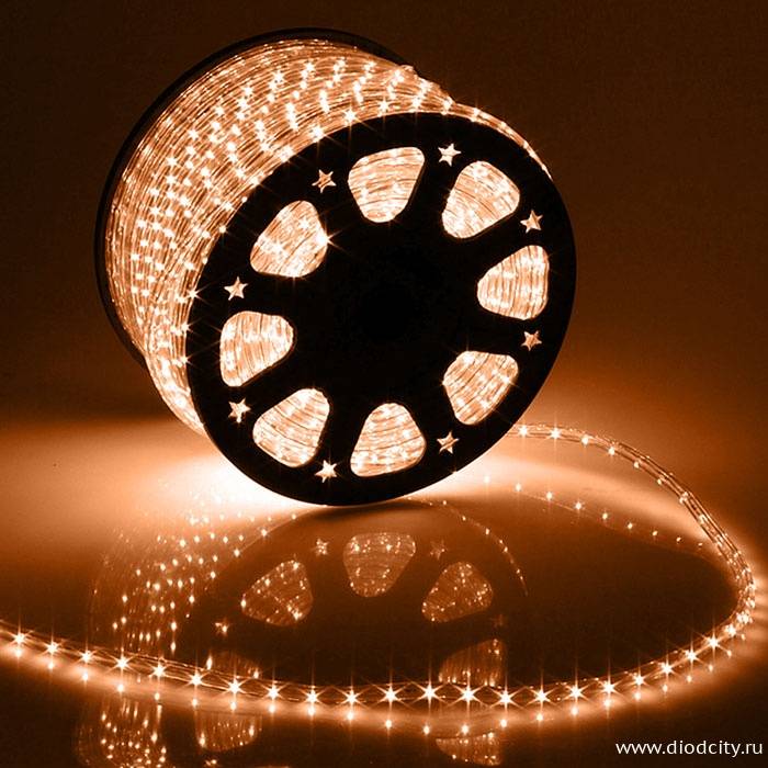 Светодиодный дюралайт - фиксинг круглый, 13мм, оранжевый