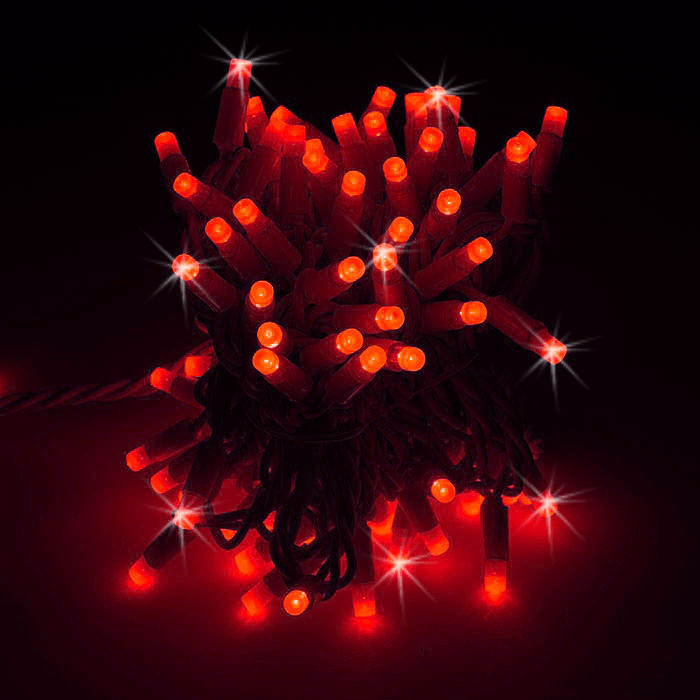 Гирлянда-нить Стринг Лайт, мерцающая, 10м,цвет красный, провод каучук