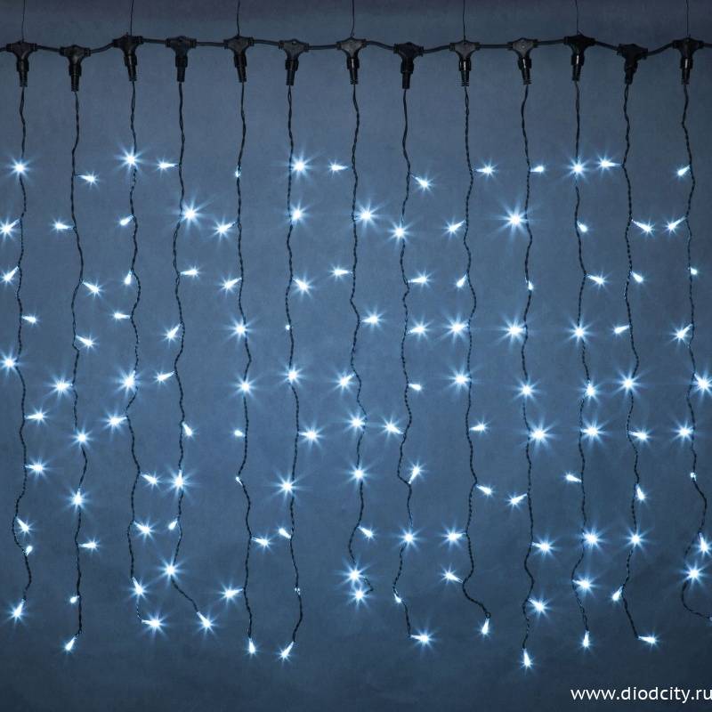 Светодиодный занавес "Дождь", 2 х 1.5м. белые диоды