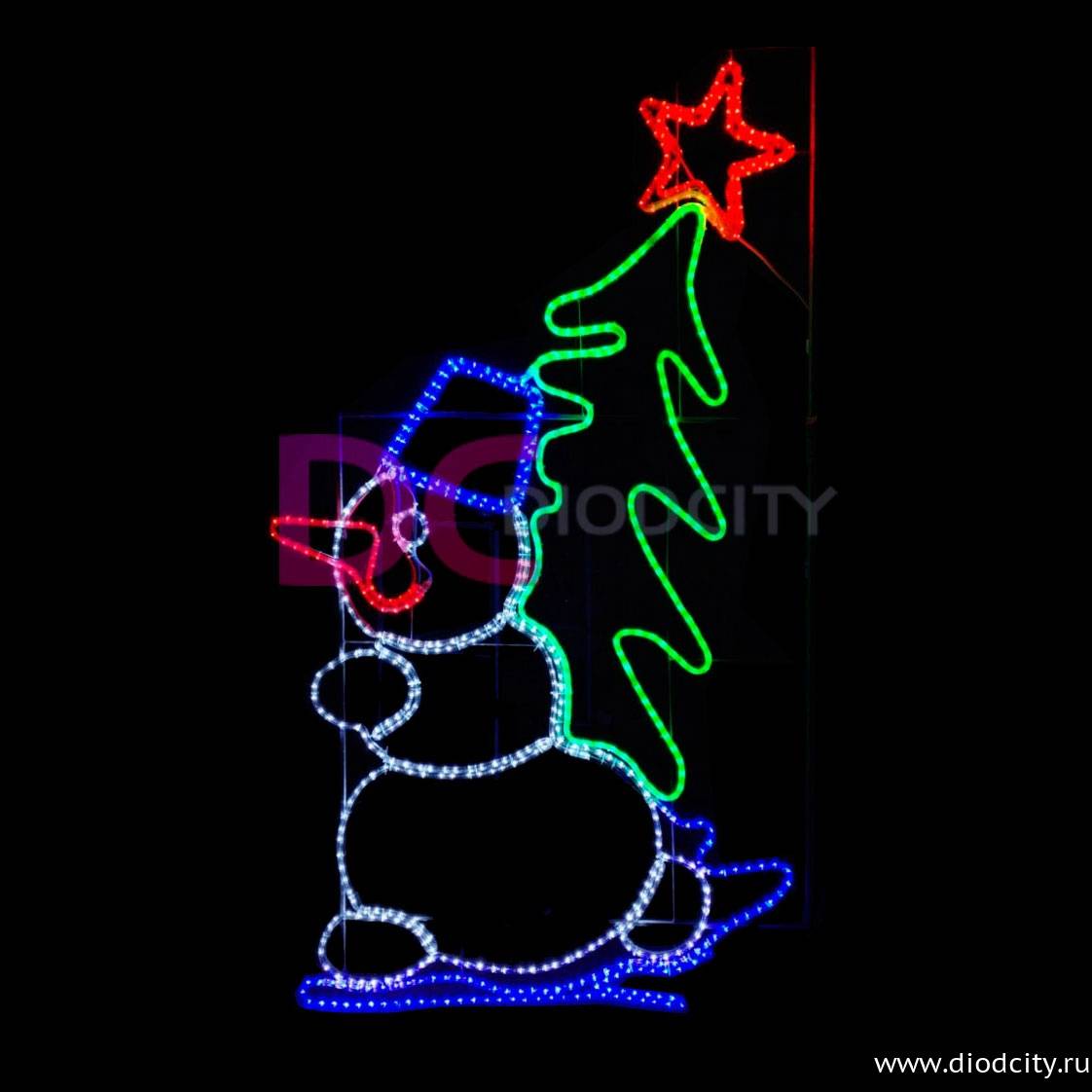 Светодиодная консоль "Снеговик с елкой", 200х110 см