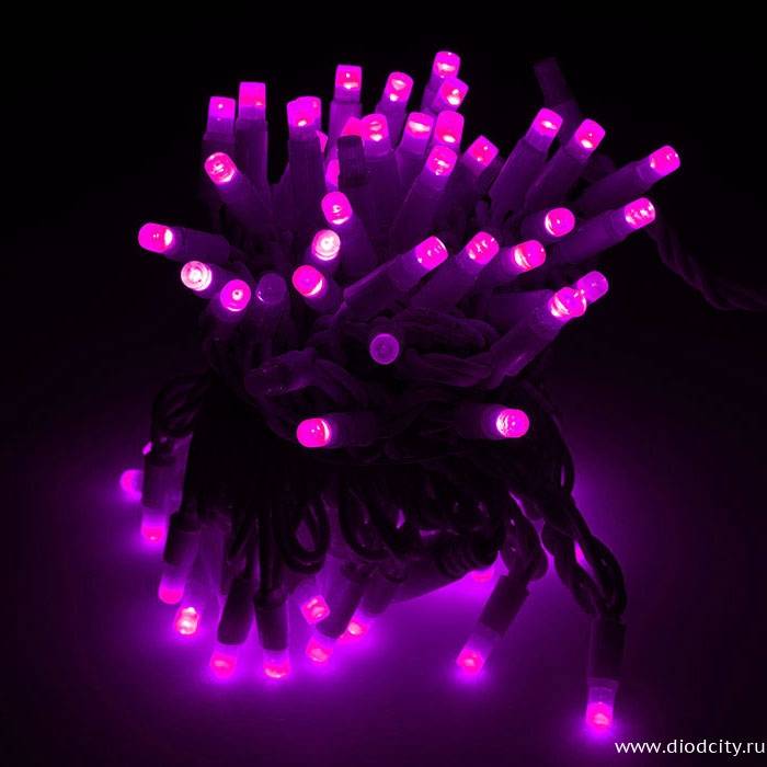 Гирлянда  LED Стринг Лайт, 10м, розовый, IP65 (провод каучук)