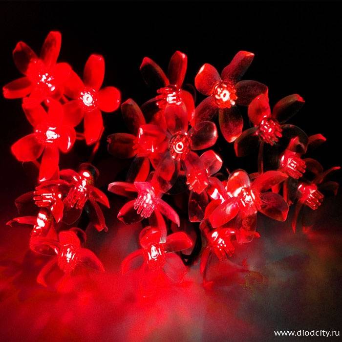 Гирлянда " Цветки сакуры" , длина 10 м, цвет красный
