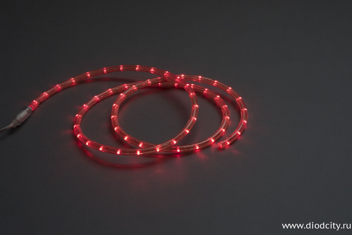 Светодиодный дюралайт - фиксинг круглый, 11.5мм, красный