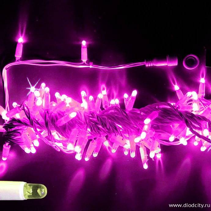 Гирлянда-нить, герметичный колпачок, с мерцанием, 10м, цвет розовый, 24В