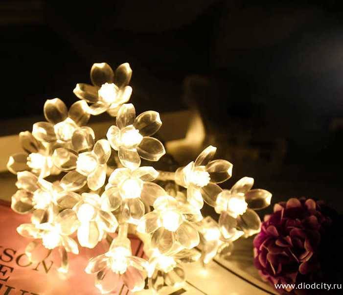 Гирлянда " Цветки сакуры" , длина 10 м, цвет теплый белый