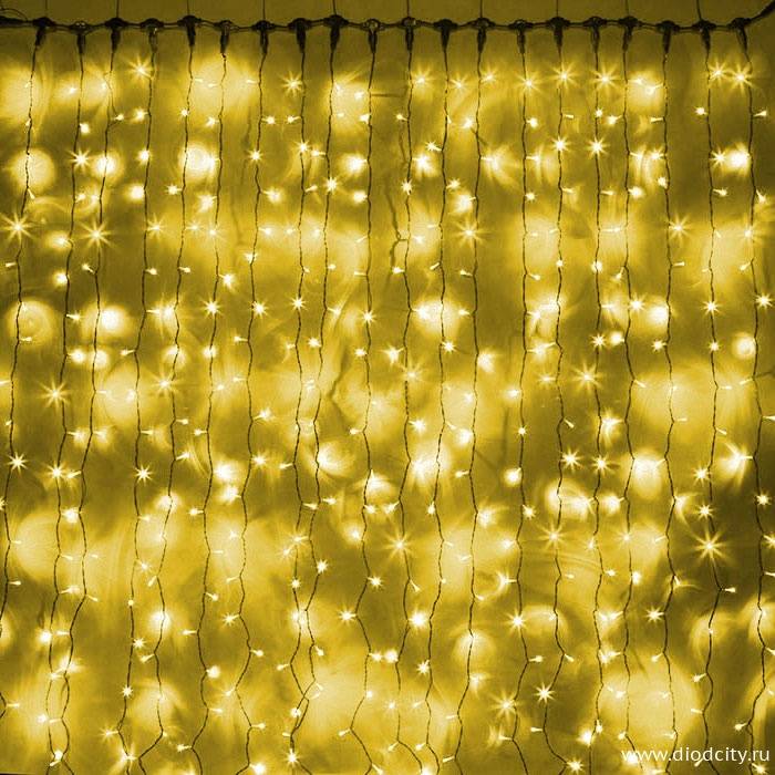 Светодиодный мерцающий занавес "Дождь", IP65, 2x6м, желтый