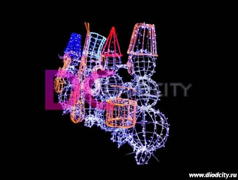 Световая композиция "Снеговики-музыканты", 200 см