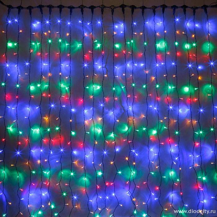 Светодиодный мерцающий занавес "Дождь", IP65, 2x3м, мультиколор