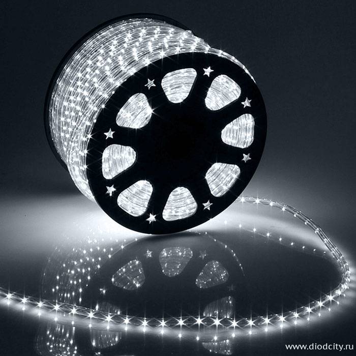 Светодиодный дюралайт - фиксинг  круглый, 13мм, белый