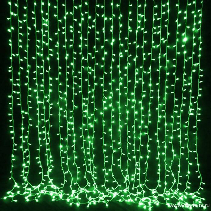 Светодиодный занавес "Дождь", 2 х 9м  зеленые диоды IP65