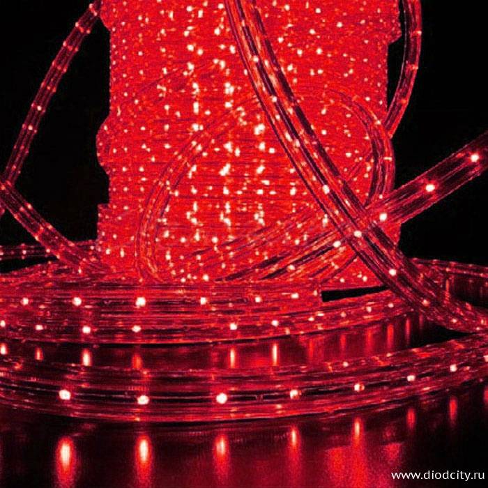 Светодиодный дюралайт 2-х жильный плоский 11*18мм, красный