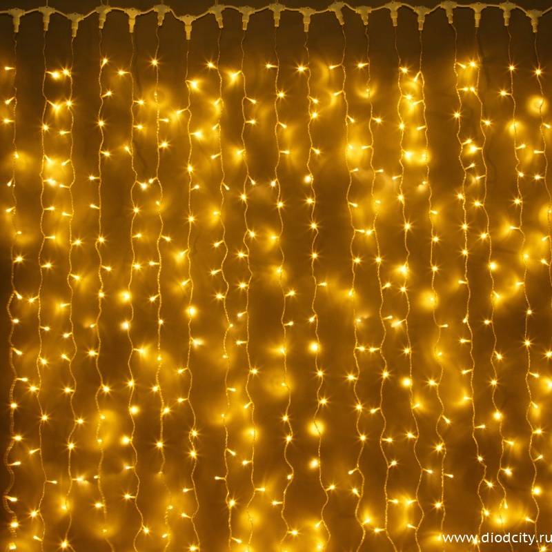 Светодиодный занавес "Дождь", 2 х 3м  желтые диоды IP65