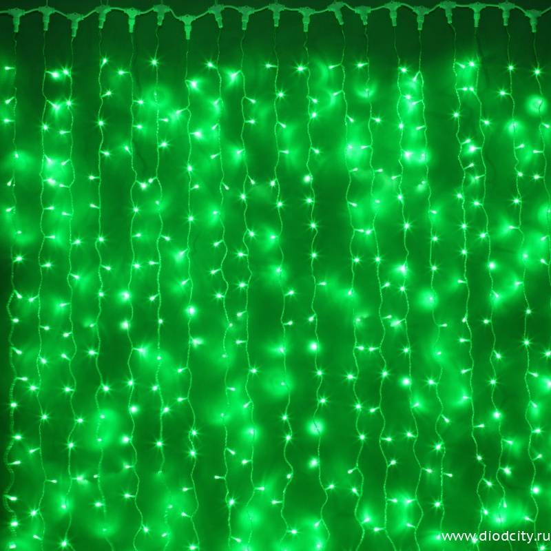Световой занавес "Дождь" 2*6м, зеленые диоды, провод каучук