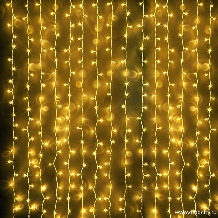 Светодиодный занавес "Дождь", 2 х 6м  желтые диоды IP65