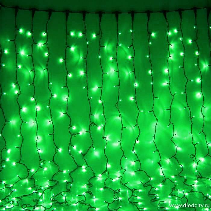 Светодиодный занавес "Дождь", 2 х 3м. зеленые  диоды