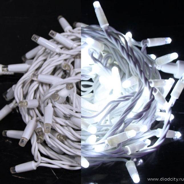 Светодиодная гирлянда Нить 10 м, 24 В, резина провод , холодная белая