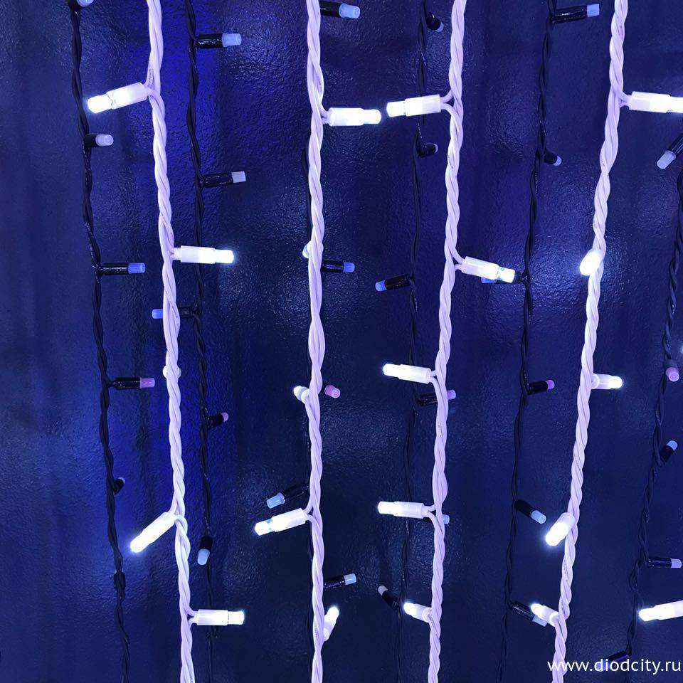 Световой занавес "Дождь" 2*3м, белый, провод каучук