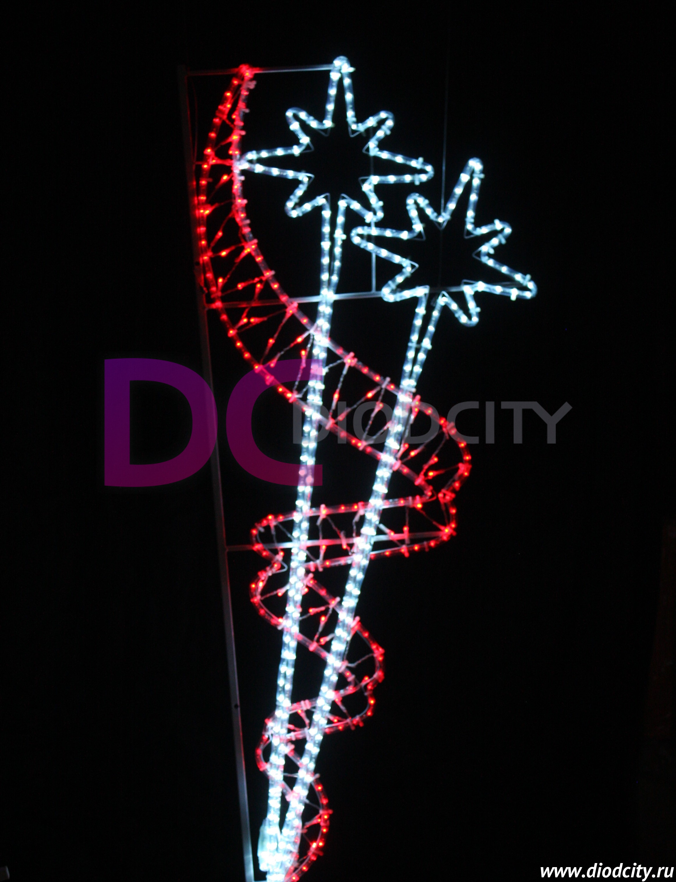 Световая консоль "Две  белых звезды и красная лента" 150х60 см