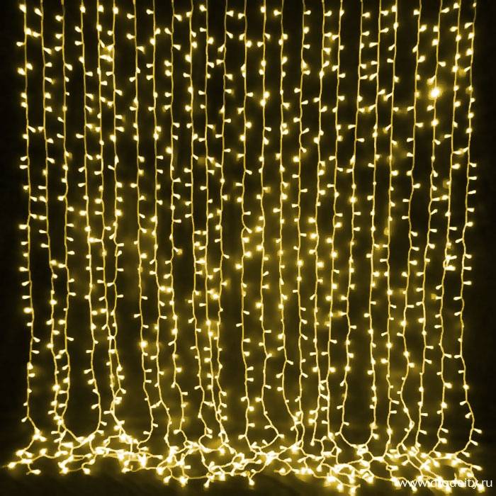 Светодиодный занавес "Дождь", 2 х 9м  желтые диоды IP65
