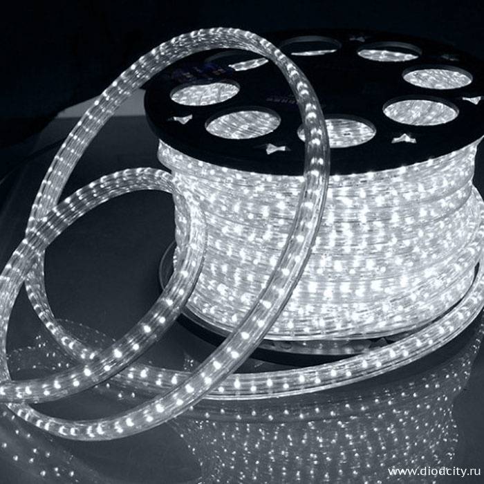 Светодиодный дюралайт 3-х жильный плоский 11*18мм, белый