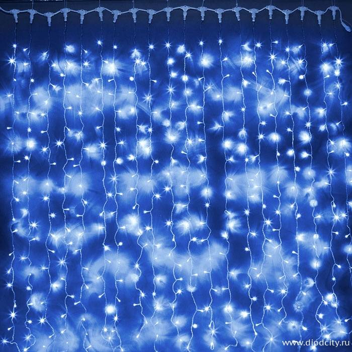 Светодиодный мерцающий занавес "Дождь", IP65, 2x3м, синий