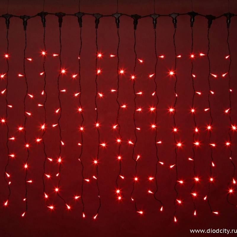 Светодиодный занавес "Дождь", 2 х 1.5м. красные диоды